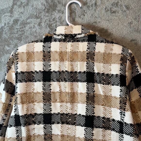 Ann Taylor NEWBURY Plaid Blazer Check One Button Fringe Sz 12 Career Preppy - Picture 2 of 6